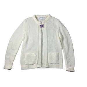 Vintage Women's Monarch Knits Ivory Cream Open Cardigan Sweater  Size L  Cottage